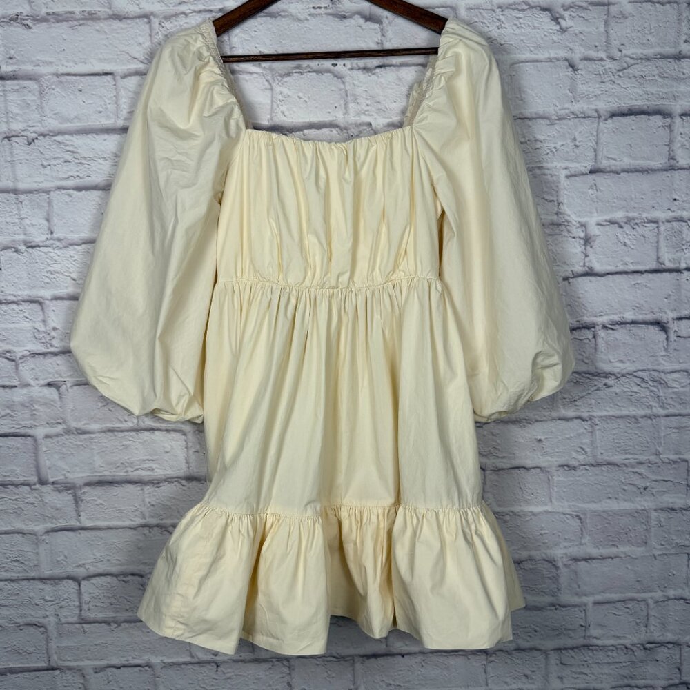 Anthropologie Mare Mare Cream Puff Sleeve Square Neck‎ Tiered Mini Dress SZ XS